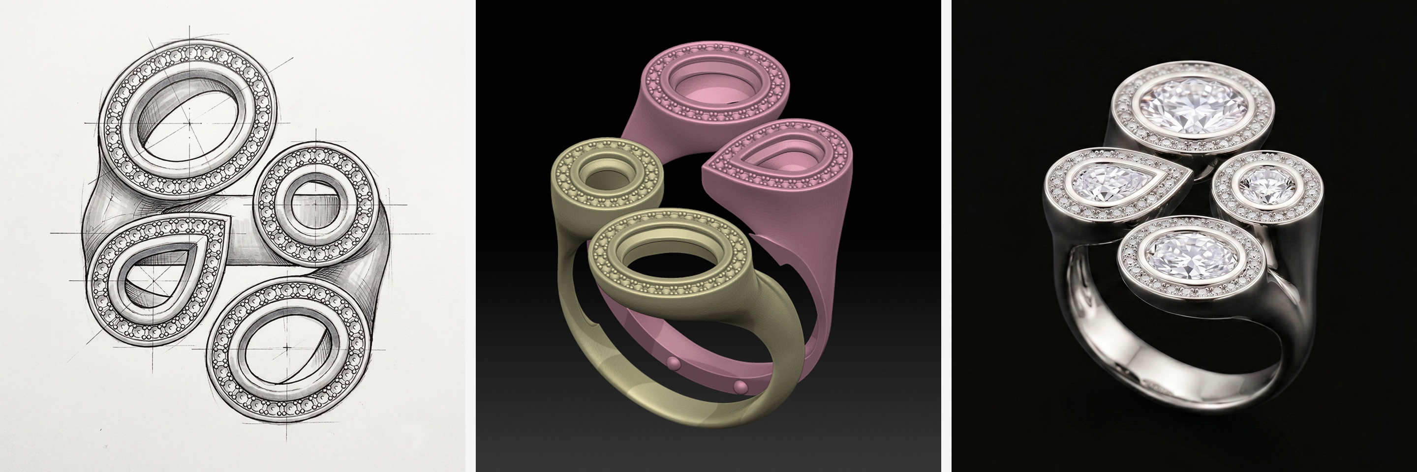 Smart Design Course — sketch, polychrome ZBrush viewport and final render of the integrative module-seven piece