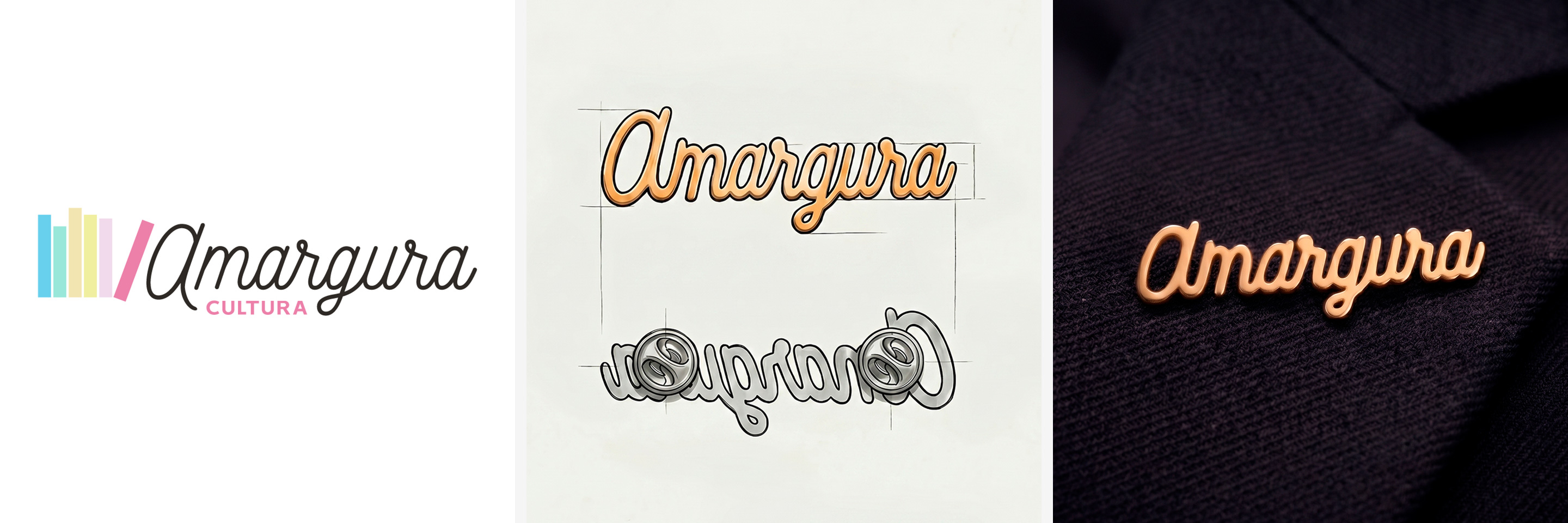 Amargura Cultura lapel pin — typographic adaptation and production by Studiojoia Pro